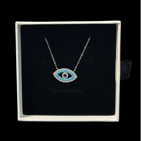 Evil Eye Pendant Necklace with Cubic Zirconia Elegant Protection Jewelry - Picture 3 of 5